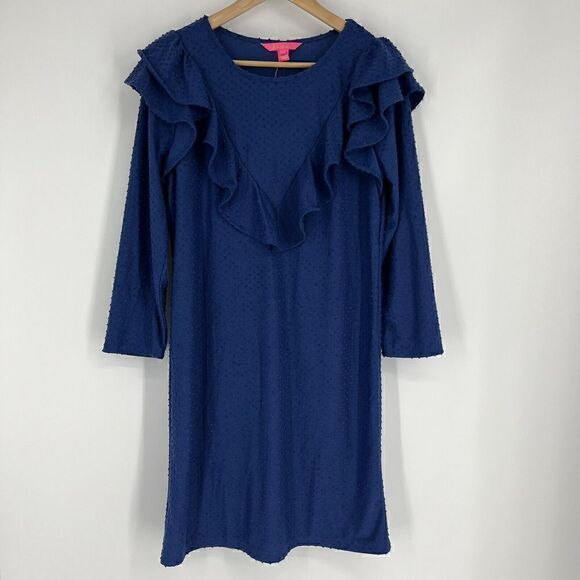Lilly Pulitzer Dresses & Skirts - Lilly Pulitzer Dress Size Large Womens Blue Pheby Oyster Bay Cozy Knit Swiss Dot